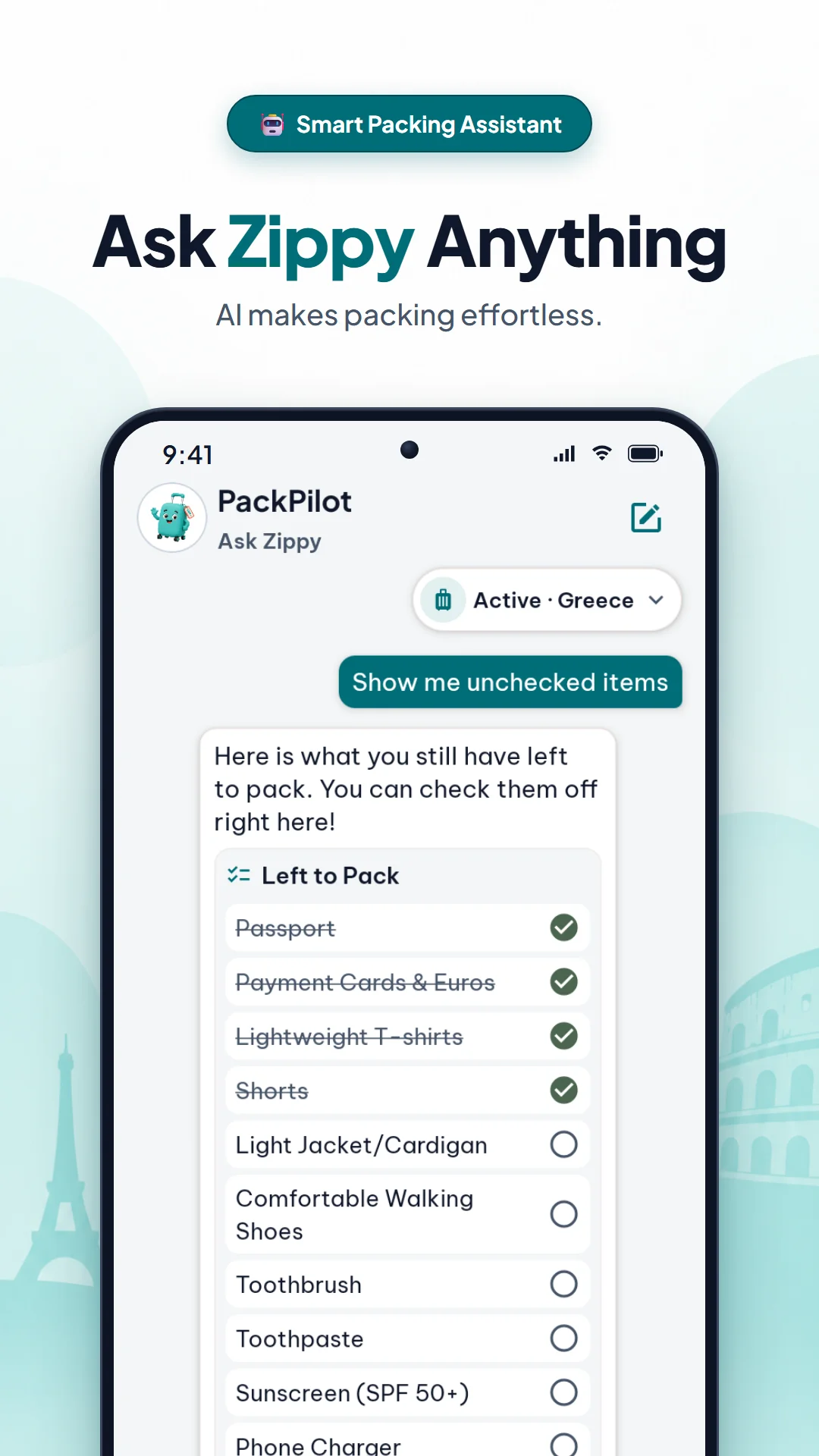 PackPilot Screenshot 3 - Ask Zippy Assistant