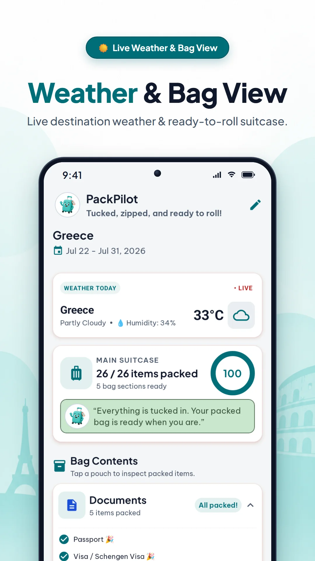 PackPilot Screenshot 4 - Bag Summary & Organization