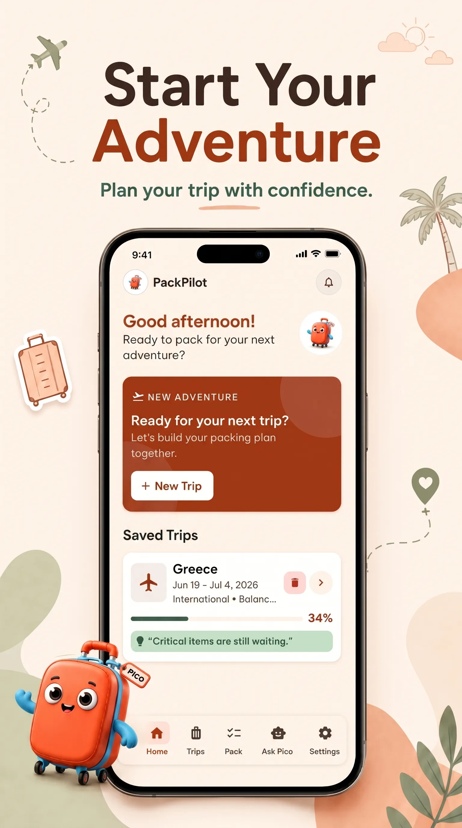 PackPilot App Home Dashboard