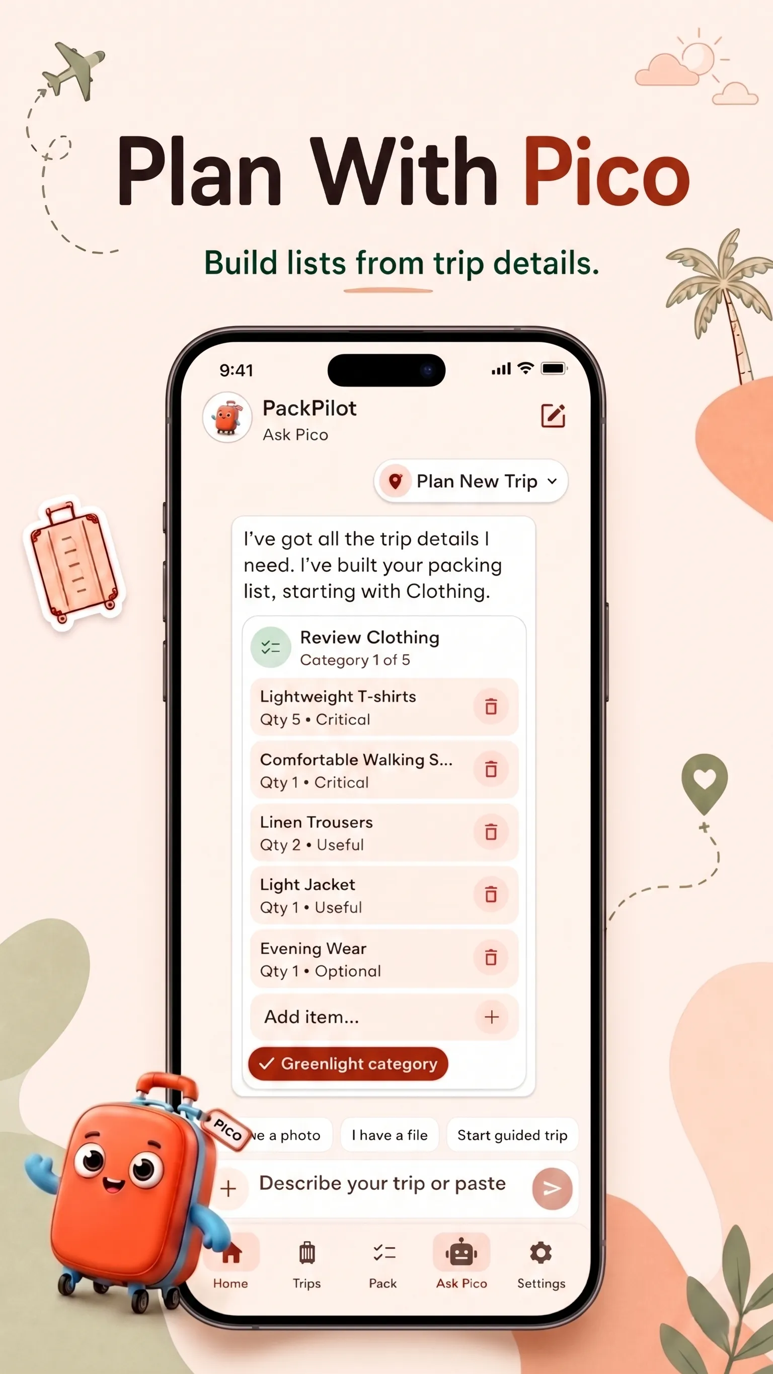 PackPilot Screenshot 2 - Vibe Selection